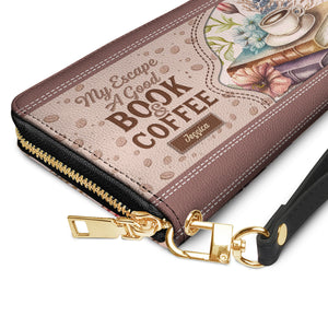 My Escape A Good Book And Coffee HHRZ15099841TH Zip Around Leather Wallet