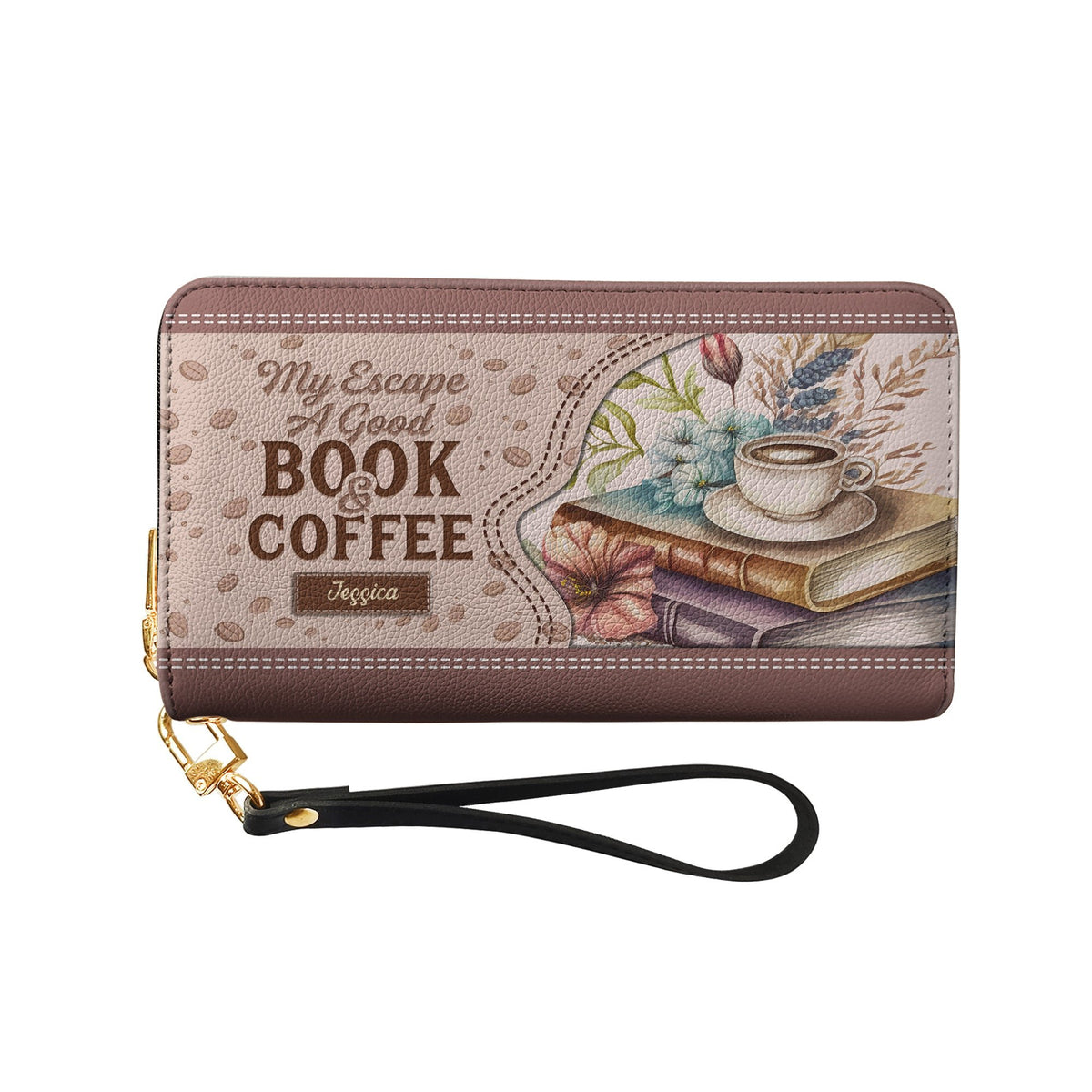 My Escape A Good Book And Coffee HHRZ15099841TH Zip Around Leather Wallet