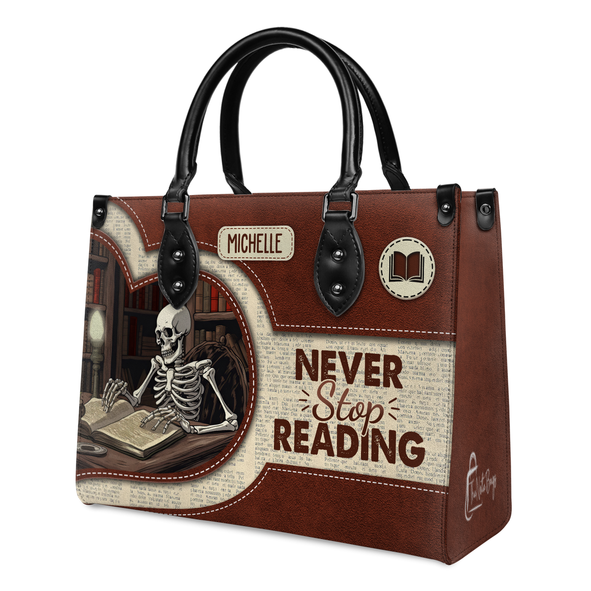 Black Interior -  Never Stop Reading HHRZ17019514LN Leather Bag