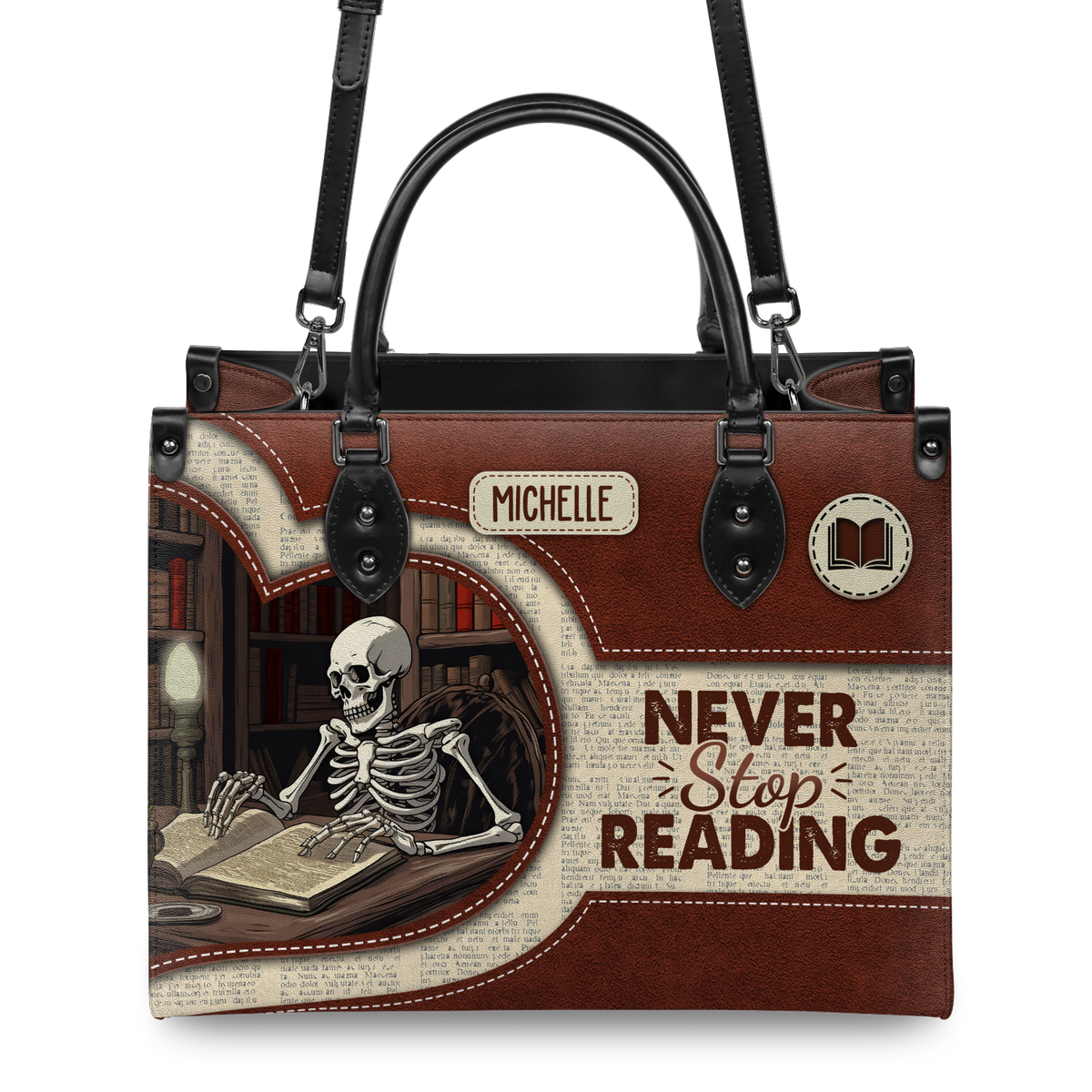 Black Interior -  Never Stop Reading HHRZ17019514LN Leather Bag