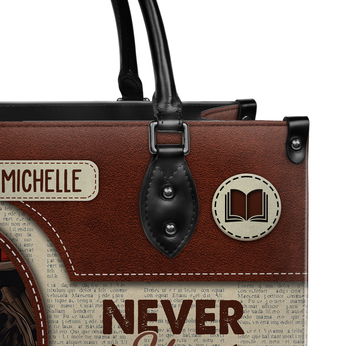 Black Interior -  Never Stop Reading HHRZ17019514LN Leather Bag