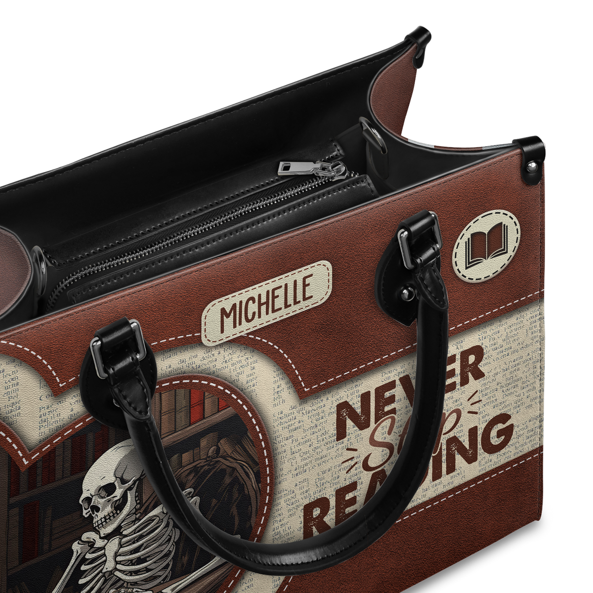 Black Interior -  Never Stop Reading HHRZ17019514LN Leather Bag