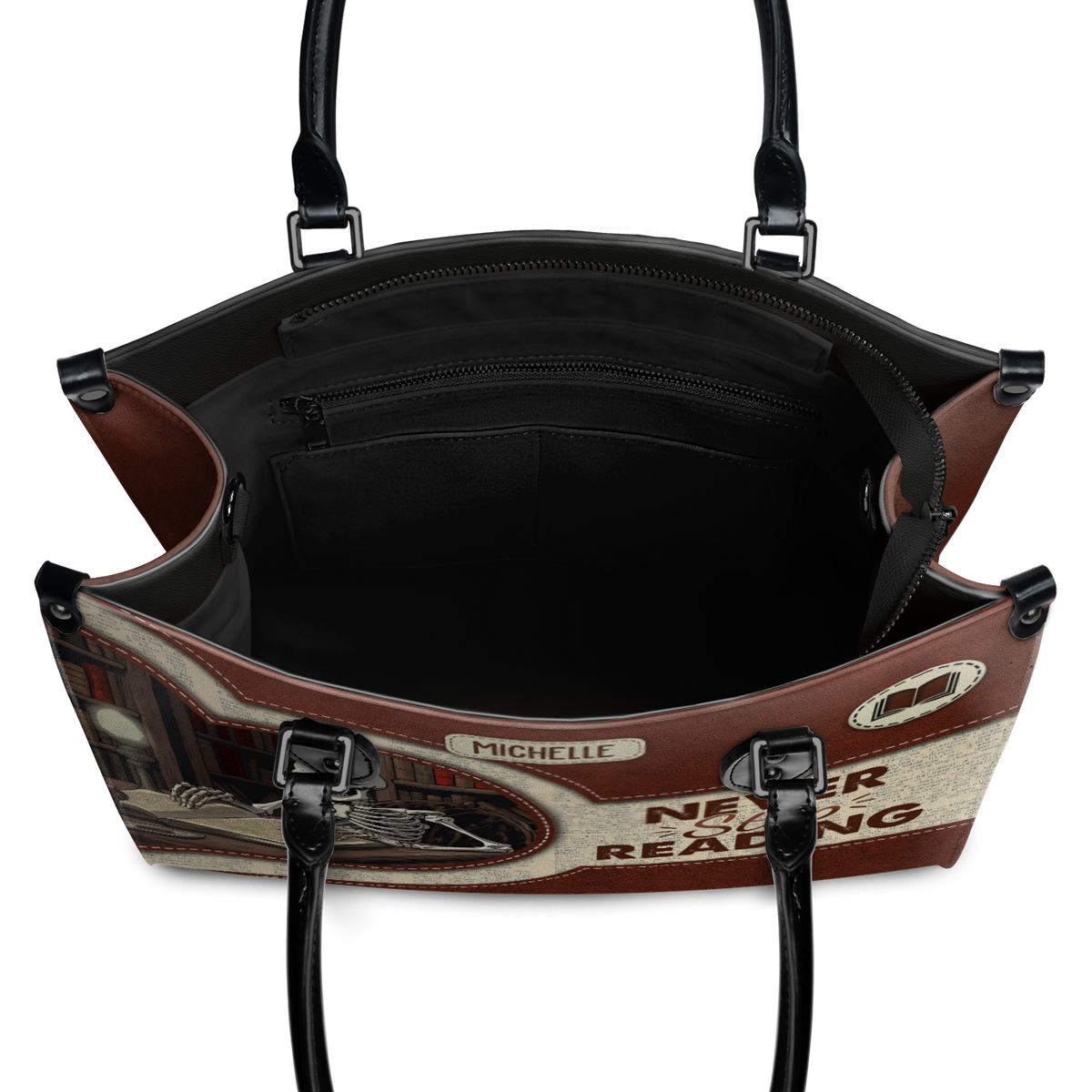 Black Interior -  Never Stop Reading HHRZ17019514LN Leather Bag