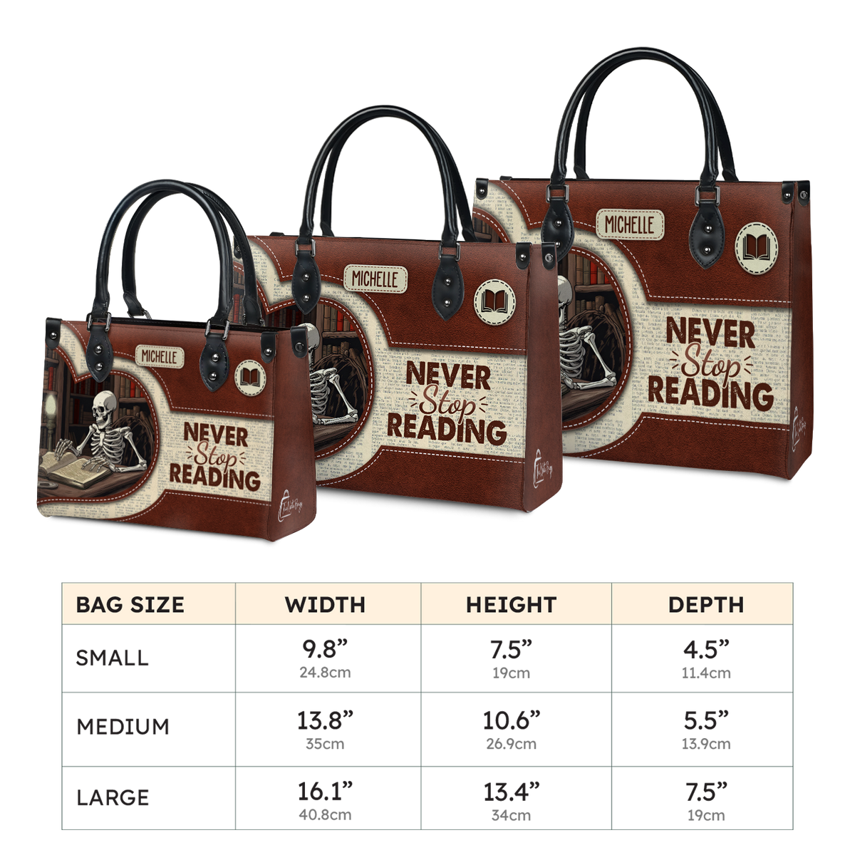 Black Interior -  Never Stop Reading HHRZ17019514LN Leather Bag