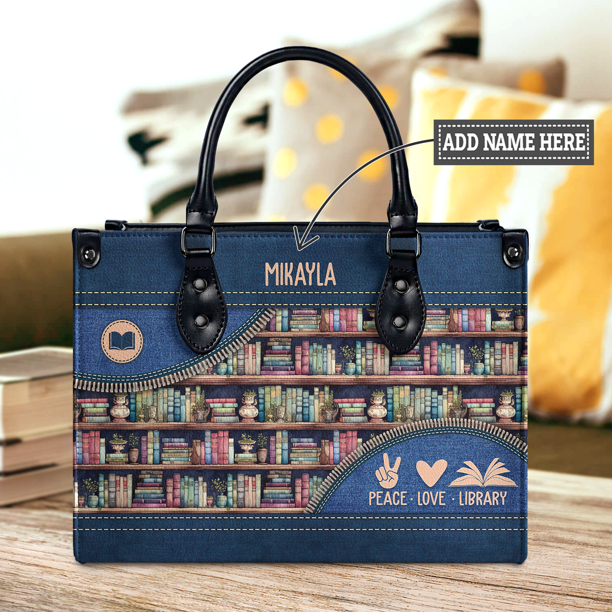 Black Interior -  Peace Love Library HHRZ03087524MH Leather Bag