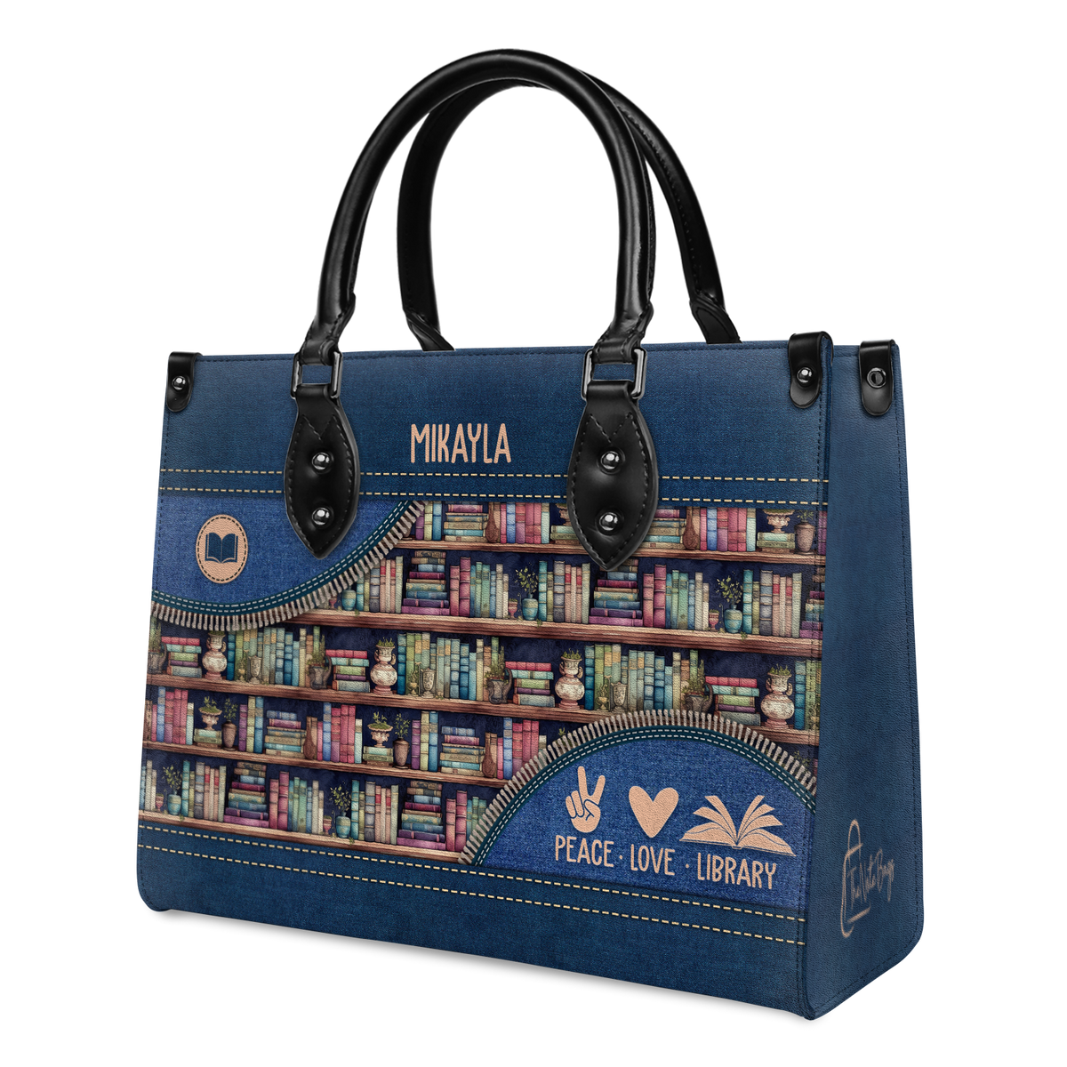 Black Interior -  Peace Love Library HHRZ03087524MH Leather Bag