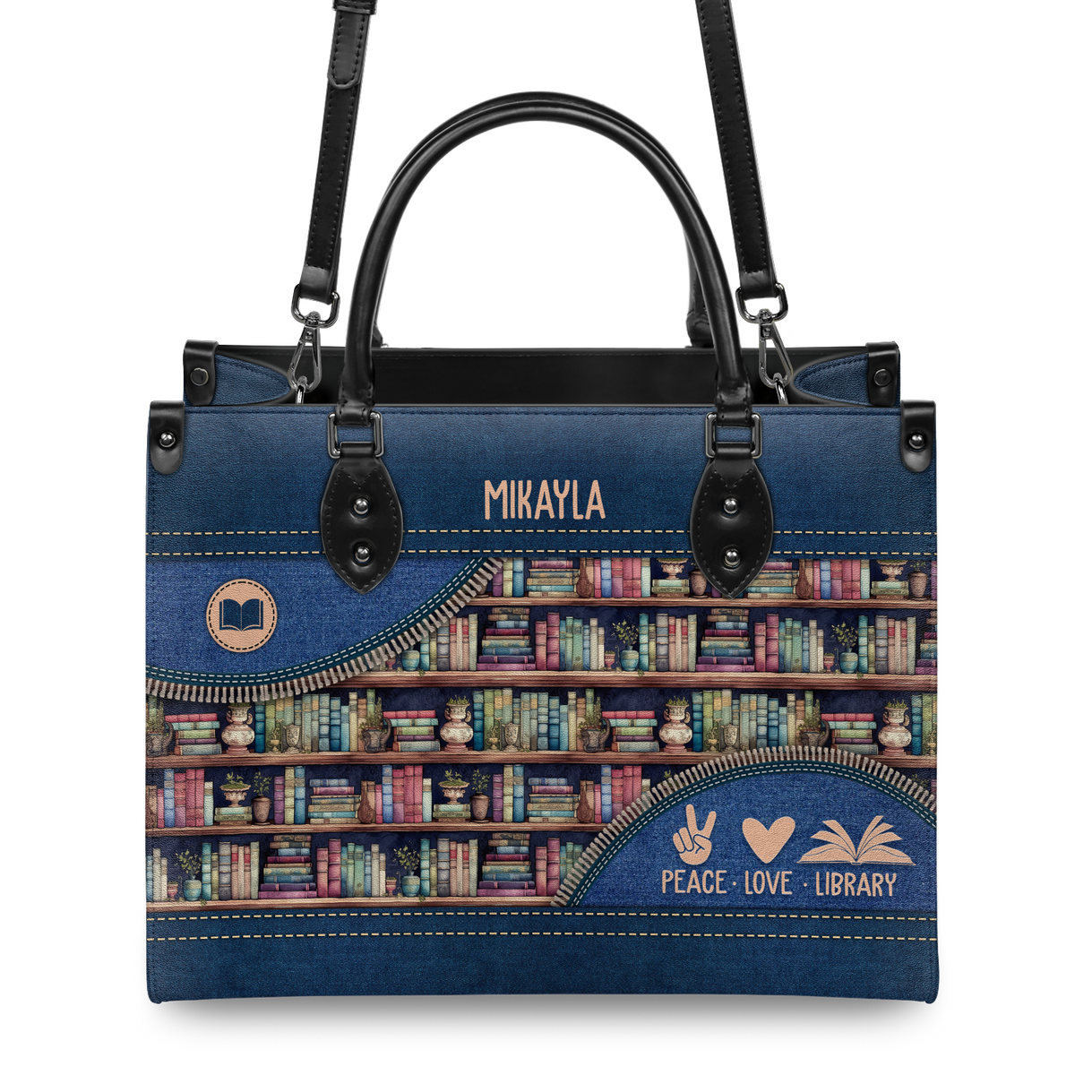 Black Interior -  Peace Love Library HHRZ03087524MH Leather Bag