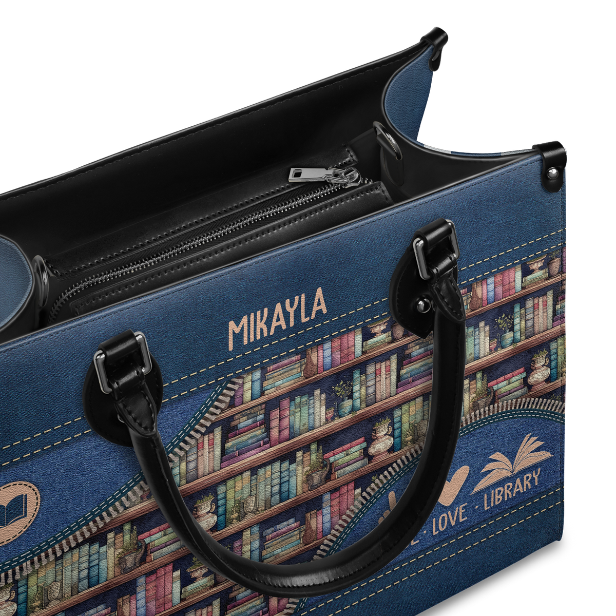 Black Interior -  Peace Love Library HHRZ03087524MH Leather Bag