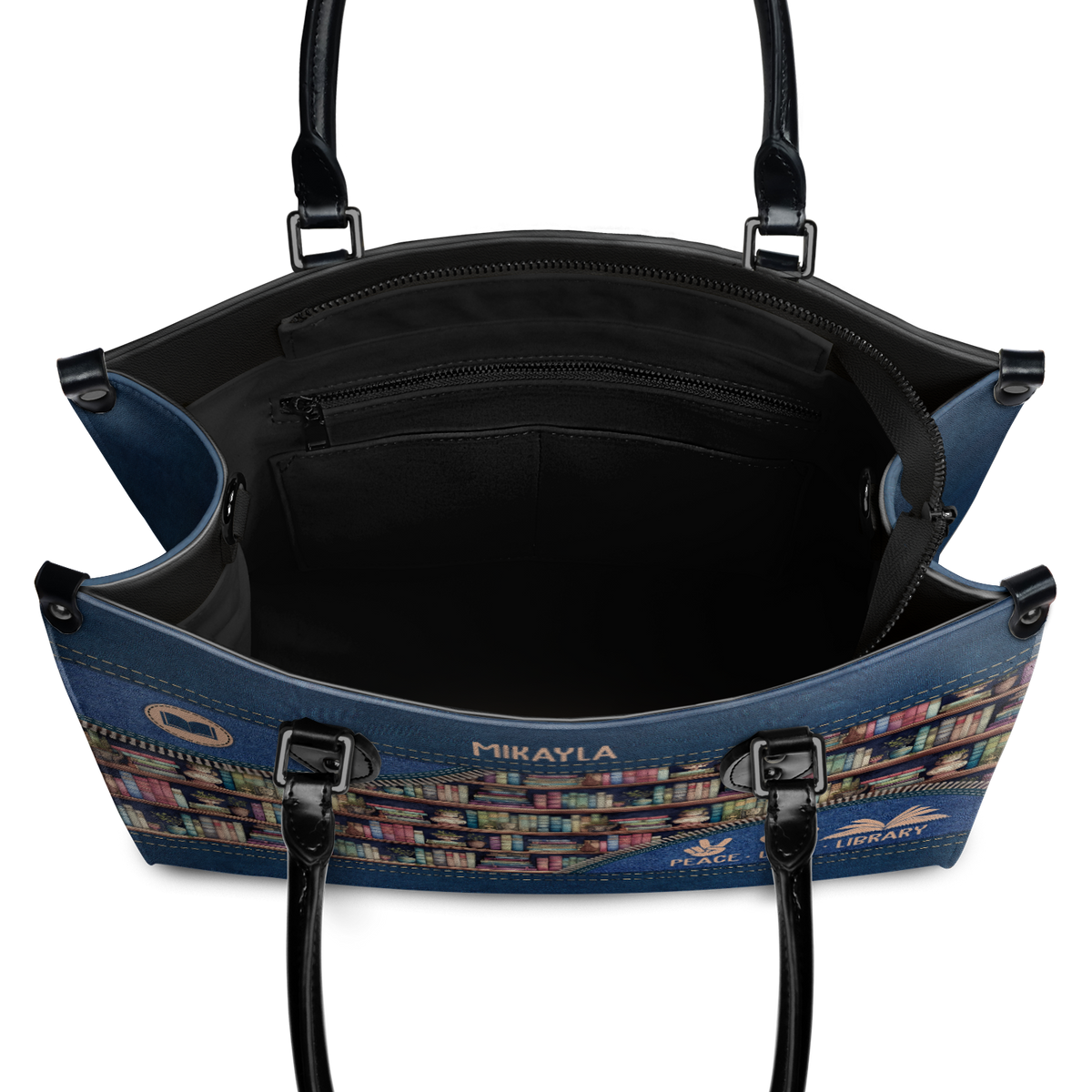Black Interior -  Peace Love Library HHRZ03087524MH Leather Bag
