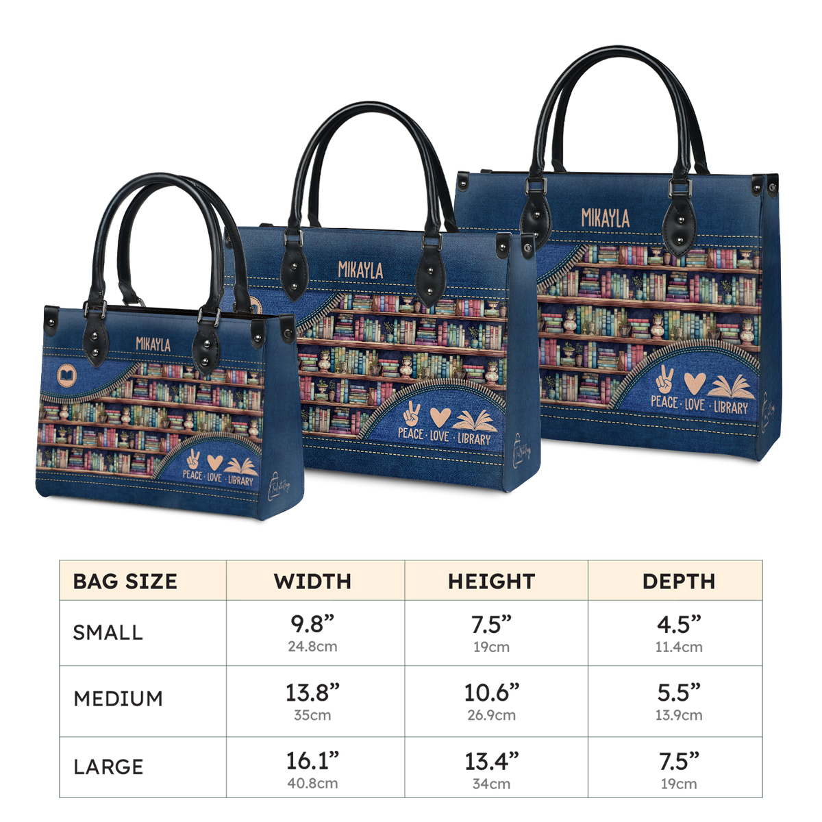 Black Interior -  Peace Love Library HHRZ03087524MH Leather Bag