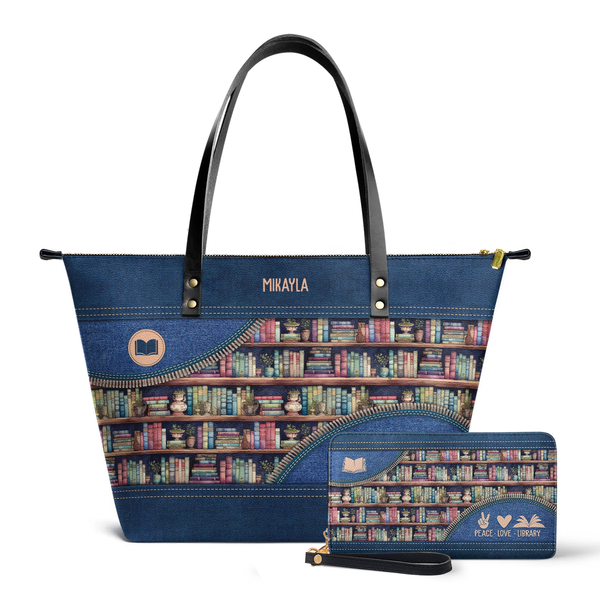 Peace Love Library TTRZ28109989CS Leather Tote Bag