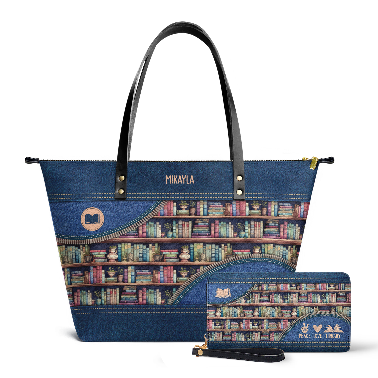 Peace Love Library TTRZ28109989CS Leather Tote Bag