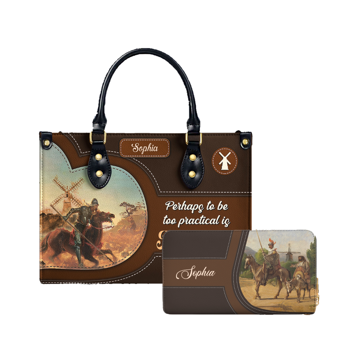 Perhaps To Be Too Practical Is Madness leather bag and matching zip around wallet