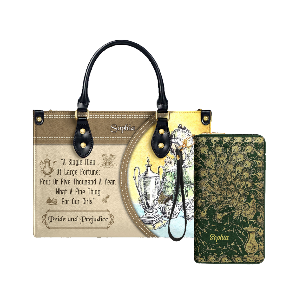 Pride And Prejudice A Single Man Of Large Fortune Four Or Five Thousand A Year What A Fine Thing For Our Girls leather bag and matching zip around wallet