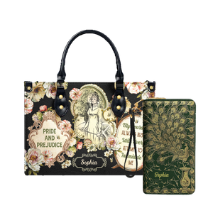 Pride And Prejudice My Courage Always Rises With Every Attempt To Intimidate Me leather bag and matching zip around wallet
