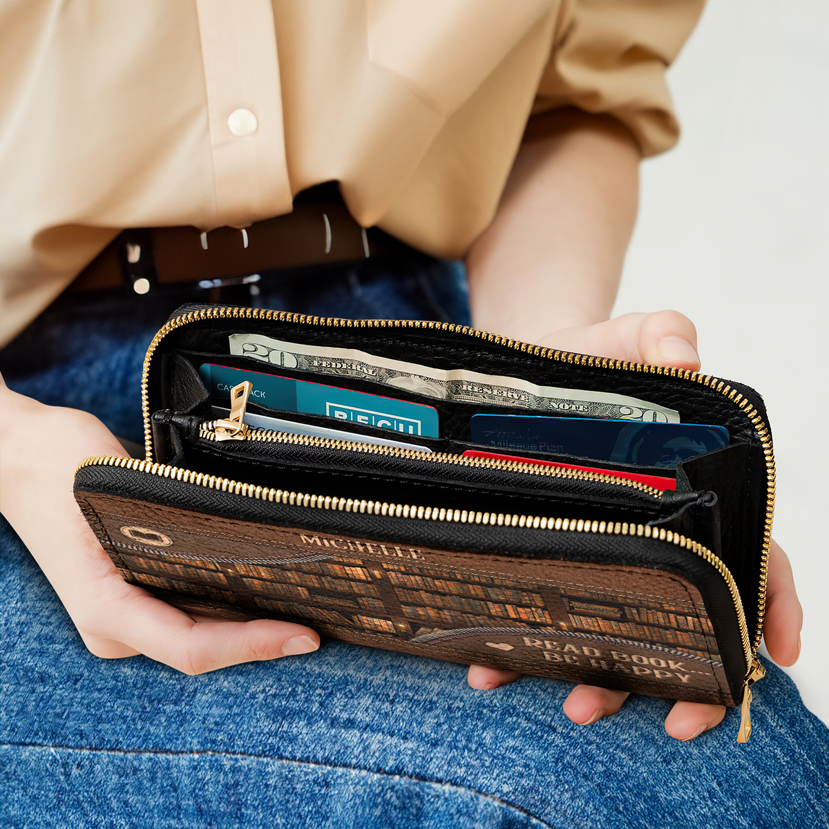 Read Book Be Happy NNRZ05080964SS Zip Around Leather Wallet