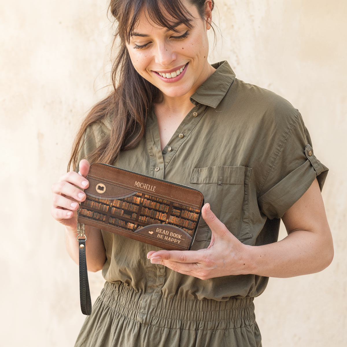 Read Book Be Happy NNRZ05080964SS Zip Around Leather Wallet