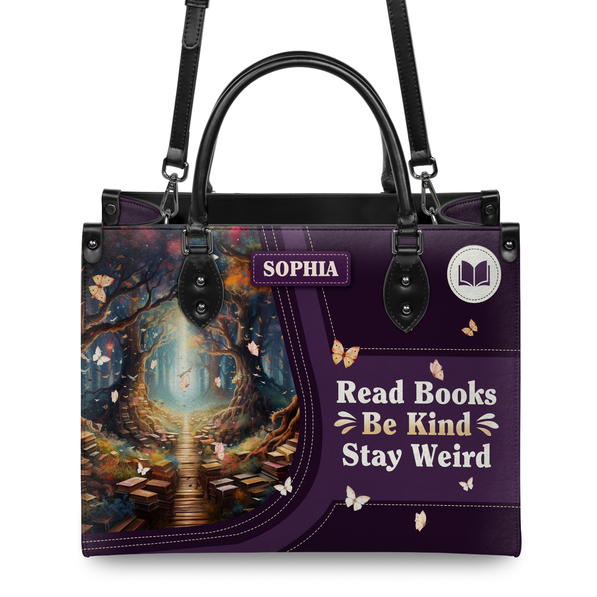 Black Interior -  Read Books Be Kind Stay Weird HTRZ20118592CZ Leather Bag