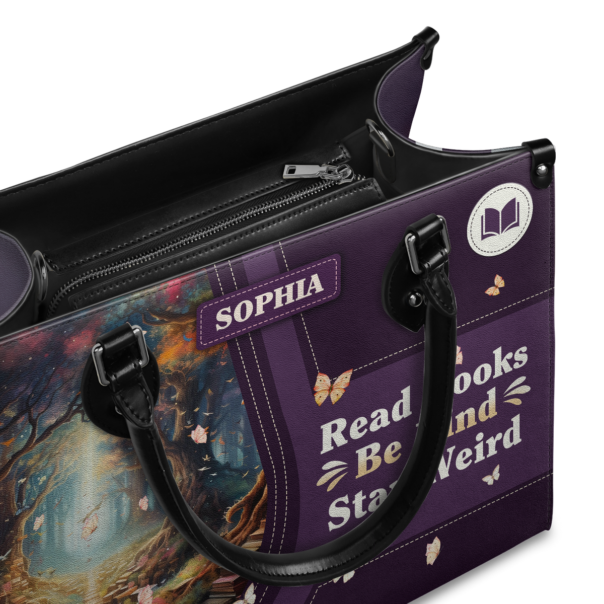 Black Interior -  Read Books Be Kind Stay Weird HTRZ20118592CZ Leather Bag