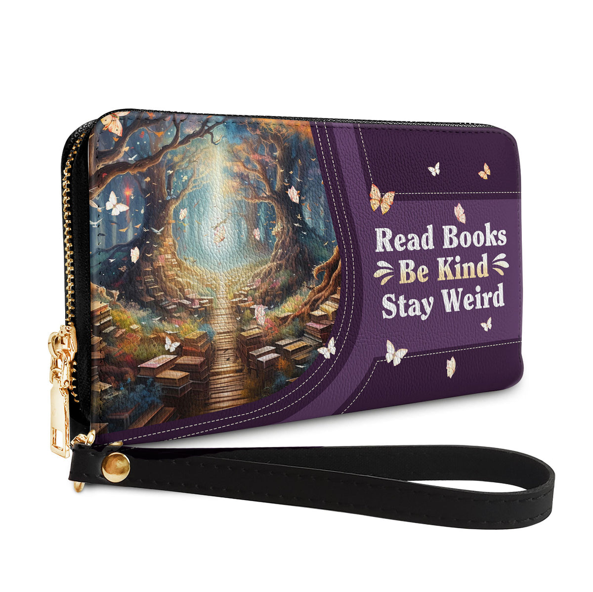 Read Books Be Kind Stay Weird HHRZ17013779RN Zip Around Leather Wallet
