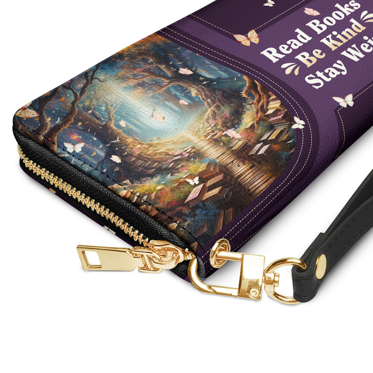 Read Books Be Kind Stay Weird HHRZ17013779RN Zip Around Leather Wallet