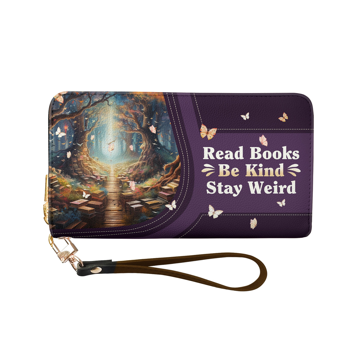Read Books Be Kind Stay Weird HHRZ17013779RN Zip Around Leather Wallet