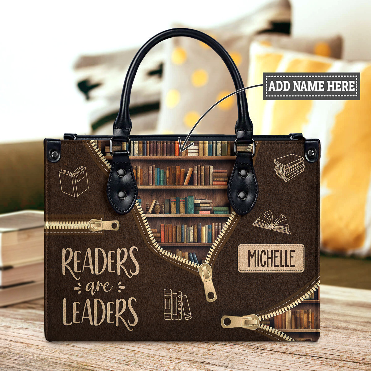 Black Interior -  Readers Are Leaders HHRZ17015137IQ Leather Bag