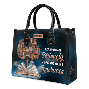 Black Interior -  Reading Can Seriously Damage Your Ignorance HHRZ25103508EQ Leather Bag