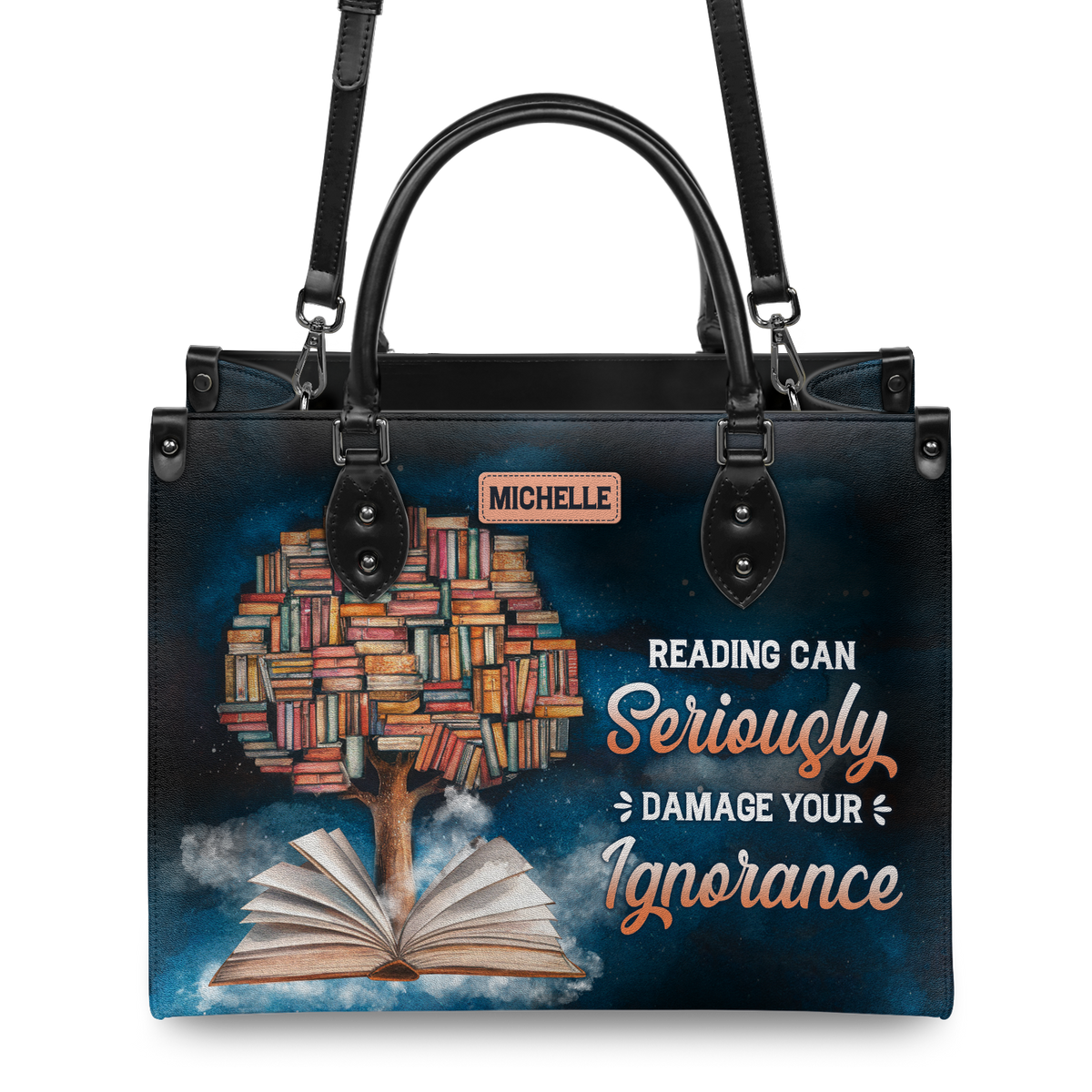 Black Interior -  Reading Can Seriously Damage Your Ignorance HHRZ25103508EQ Leather Bag