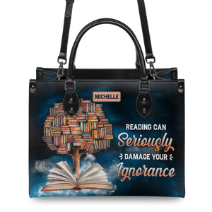 Black Interior -  Reading Can Seriously Damage Your Ignorance HHRZ25103508EQ Leather Bag