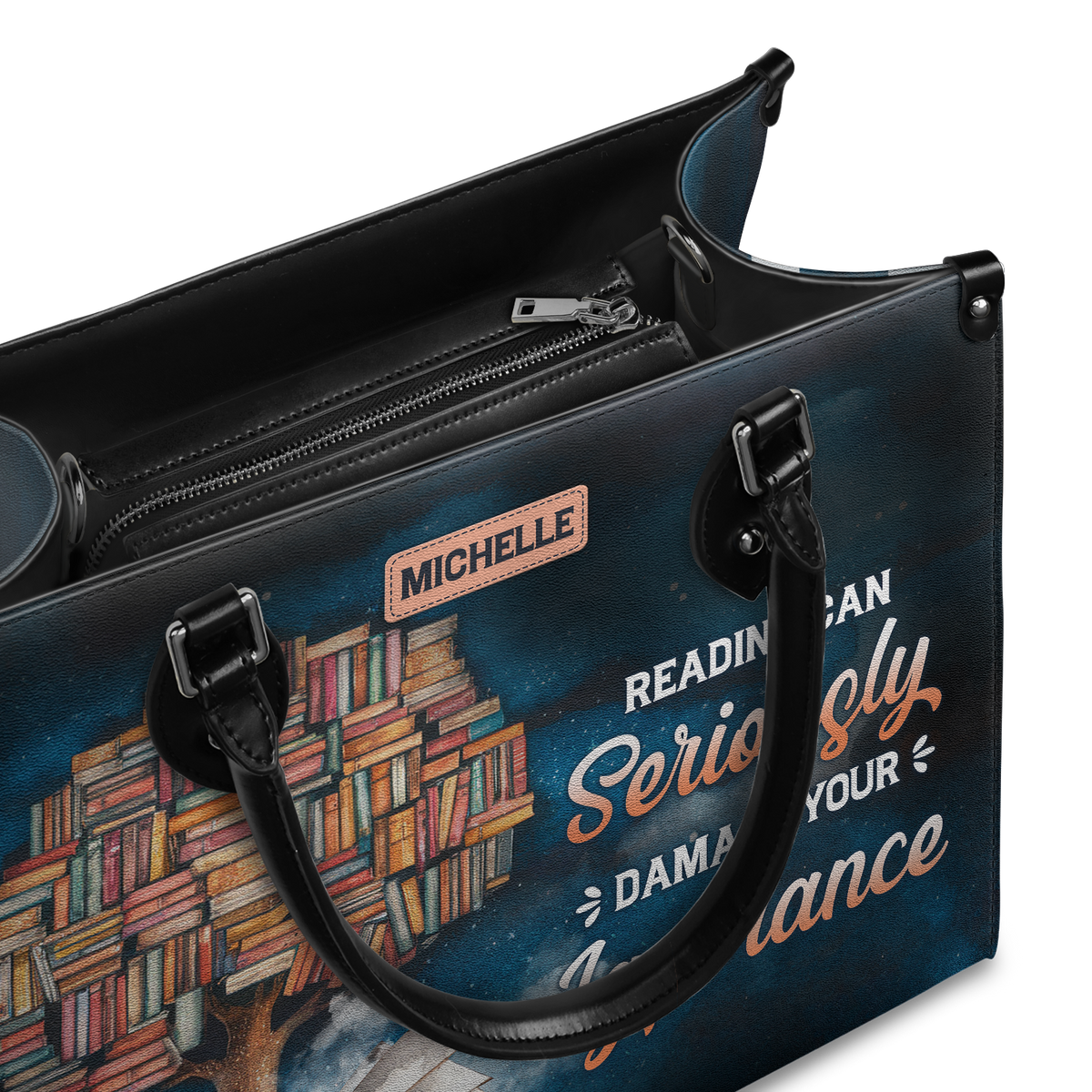 Black Interior -  Reading Can Seriously Damage Your Ignorance HHRZ25103508EQ Leather Bag