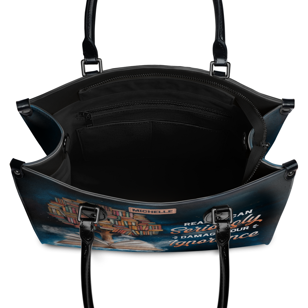 Black Interior -  Reading Can Seriously Damage Your Ignorance HHRZ25103508EQ Leather Bag