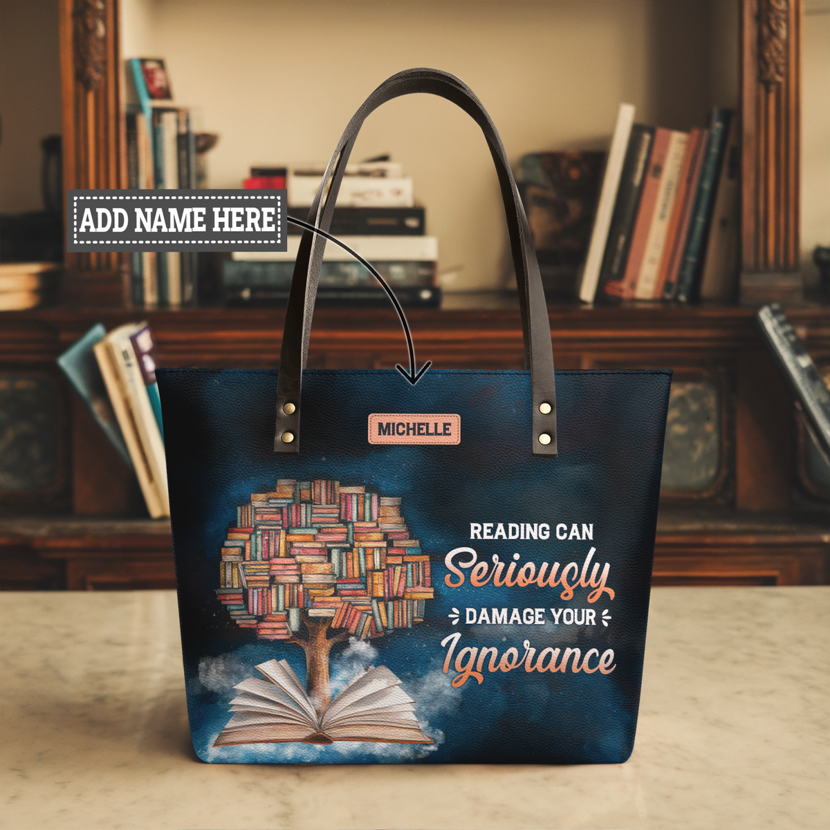 Reading Can Seriously Damage Your Ignorance TTRZ28104006LB Leather Tote Bag