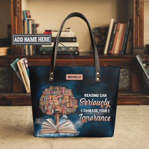 Reading Can Seriously Damage Your Ignorance TTRZ28104006LB Leather Tote Bag