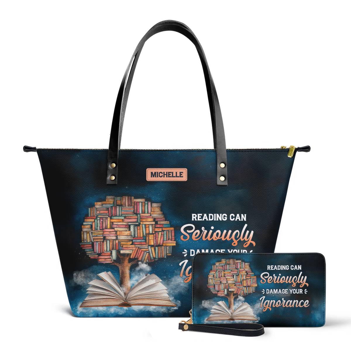 Reading Can Seriously Damage Your Ignorance TTRZ28104006LB Leather Tote Bag