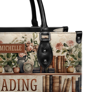 Black Interior -  Reading Is Lit Bookshelf Flower HHRZ17012979OH Leather Bag