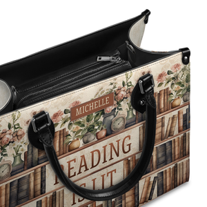 Black Interior -  Reading Is Lit Bookshelf Flower HHRZ17012979OH Leather Bag