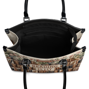 Black Interior -  Reading Is Lit Bookshelf Flower HHRZ17012979OH Leather Bag