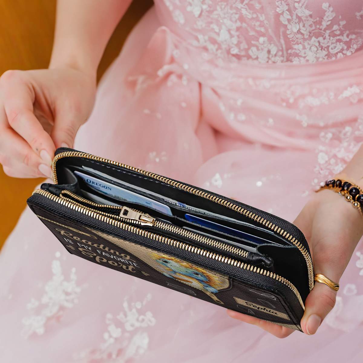 Reading Is My Favorite Sport NNRZ05084462XW Zip Around Leather Wallet