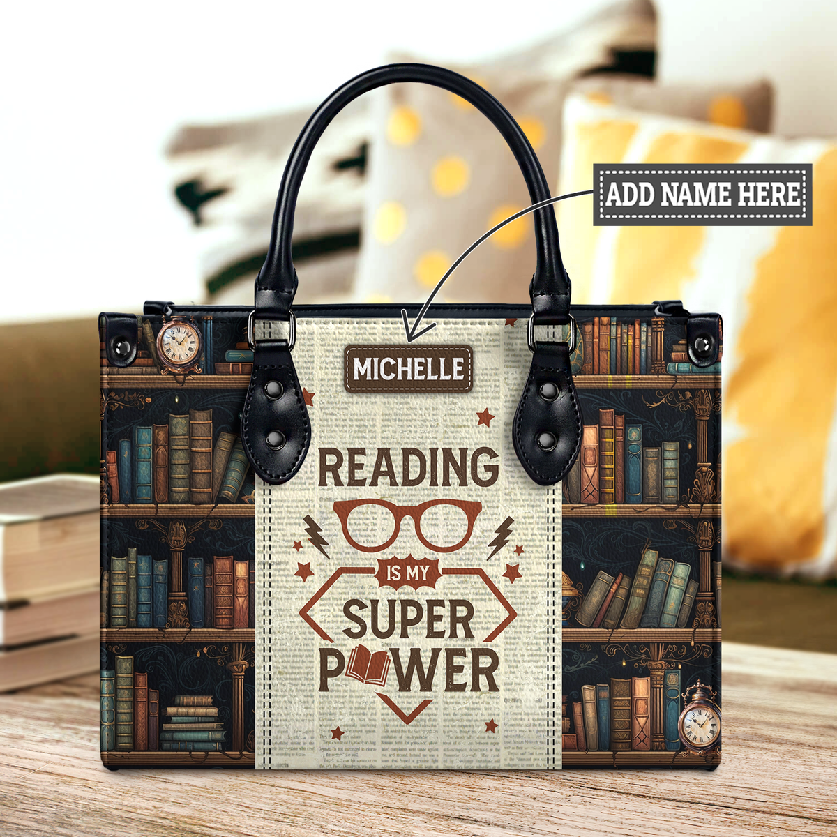 Black Interior -  Reading Is My Superpower HTRZ20112276FL Leather Bag