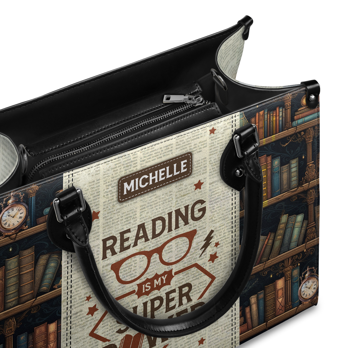 Black Interior -  Reading Is My Superpower HTRZ20112276FL Leather Bag