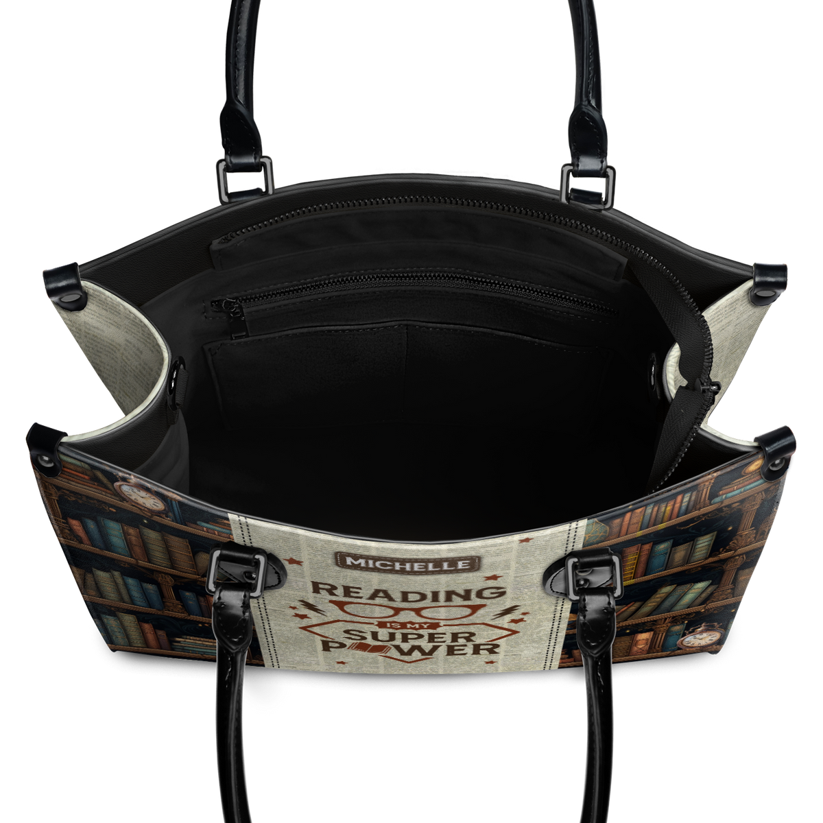 Black Interior -  Reading Is My Superpower HTRZ20112276FL Leather Bag