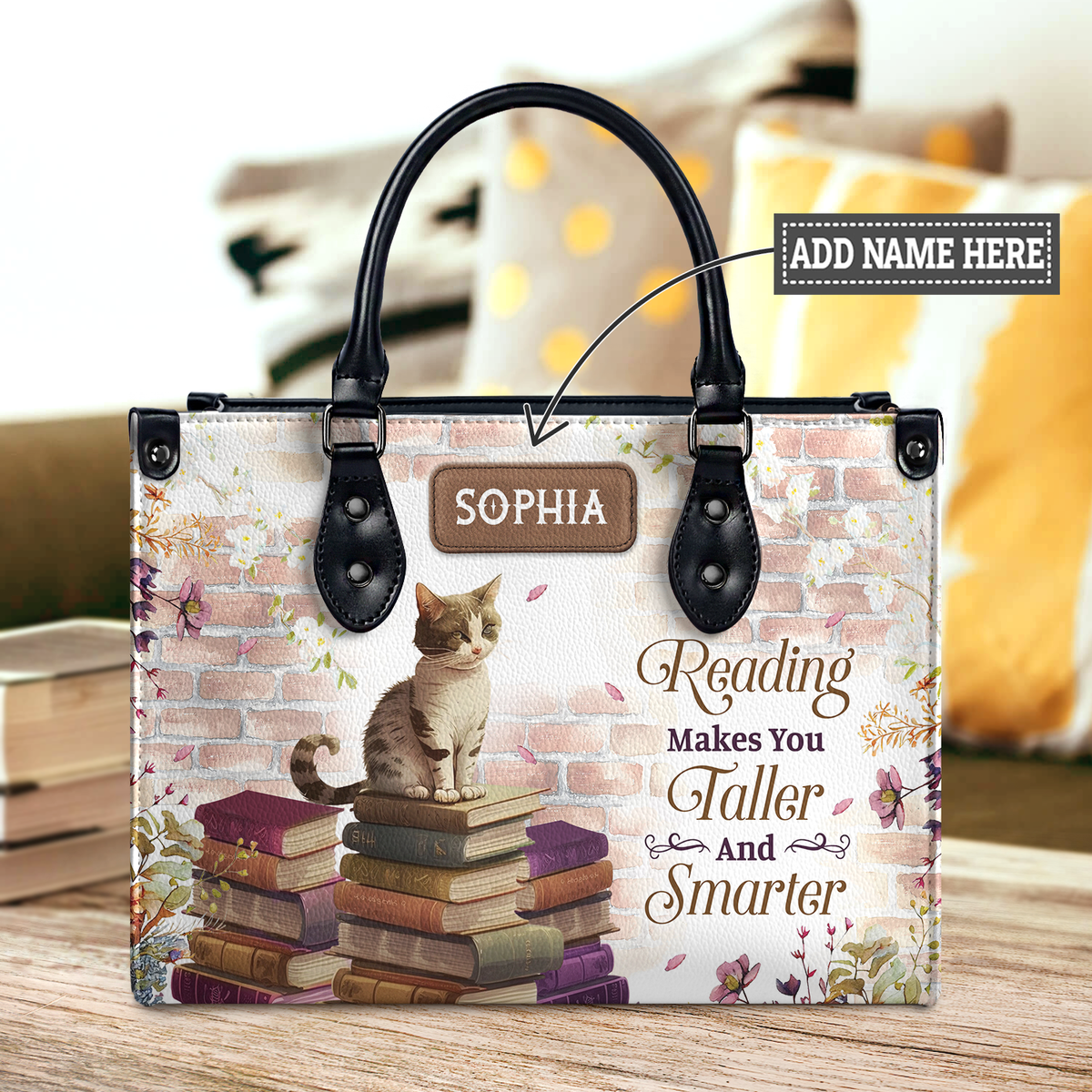Black Interior -  Reading Makes You Taller And Smarter NQAY1802002A Leather Bag