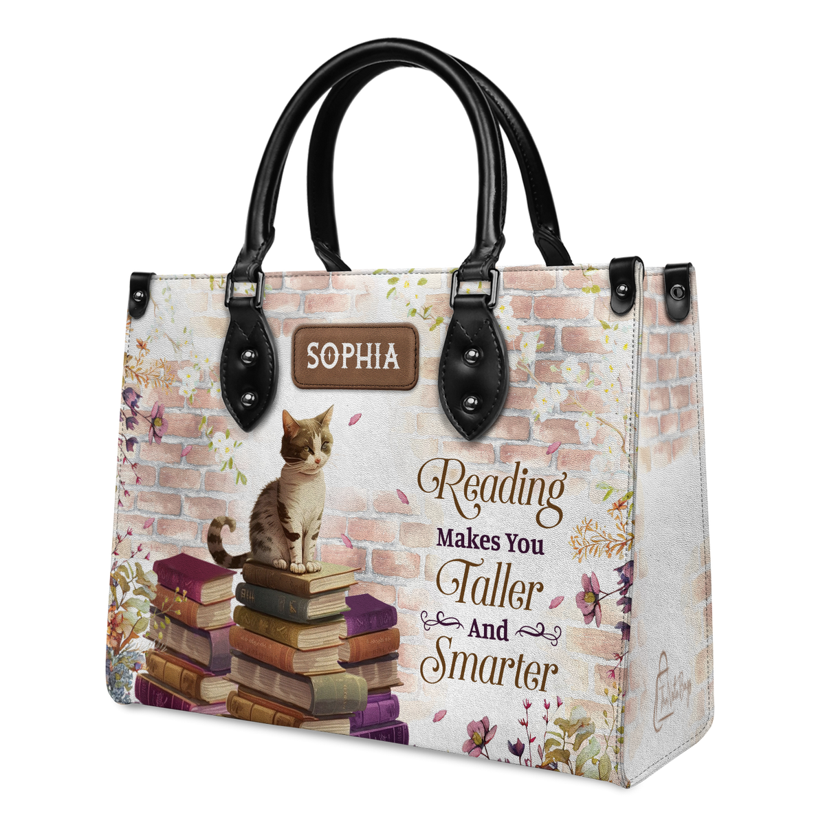 Black Interior -  Reading Makes You Taller And Smarter NQAY1802002A Leather Bag