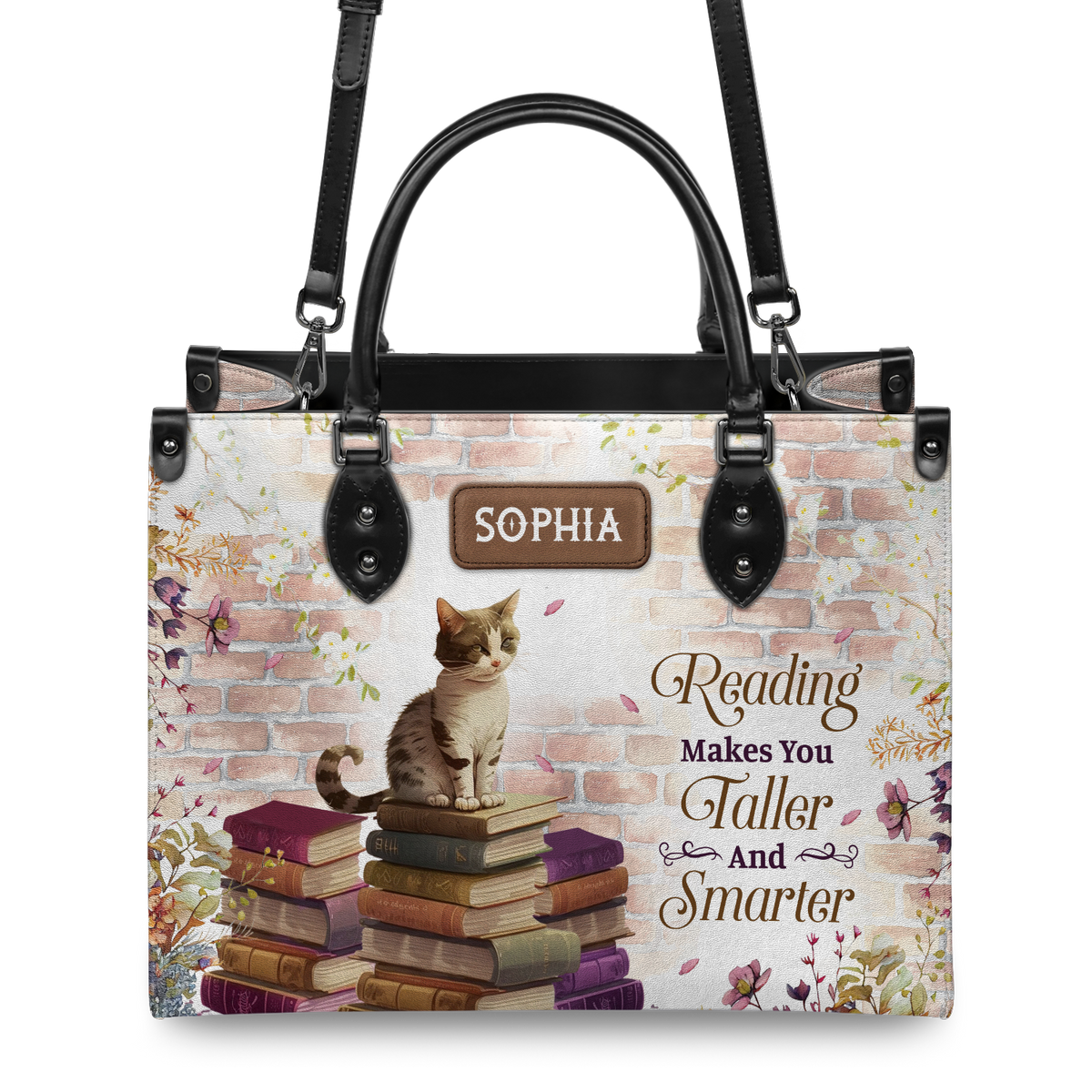 Black Interior -  Reading Makes You Taller And Smarter NQAY1802002A Leather Bag