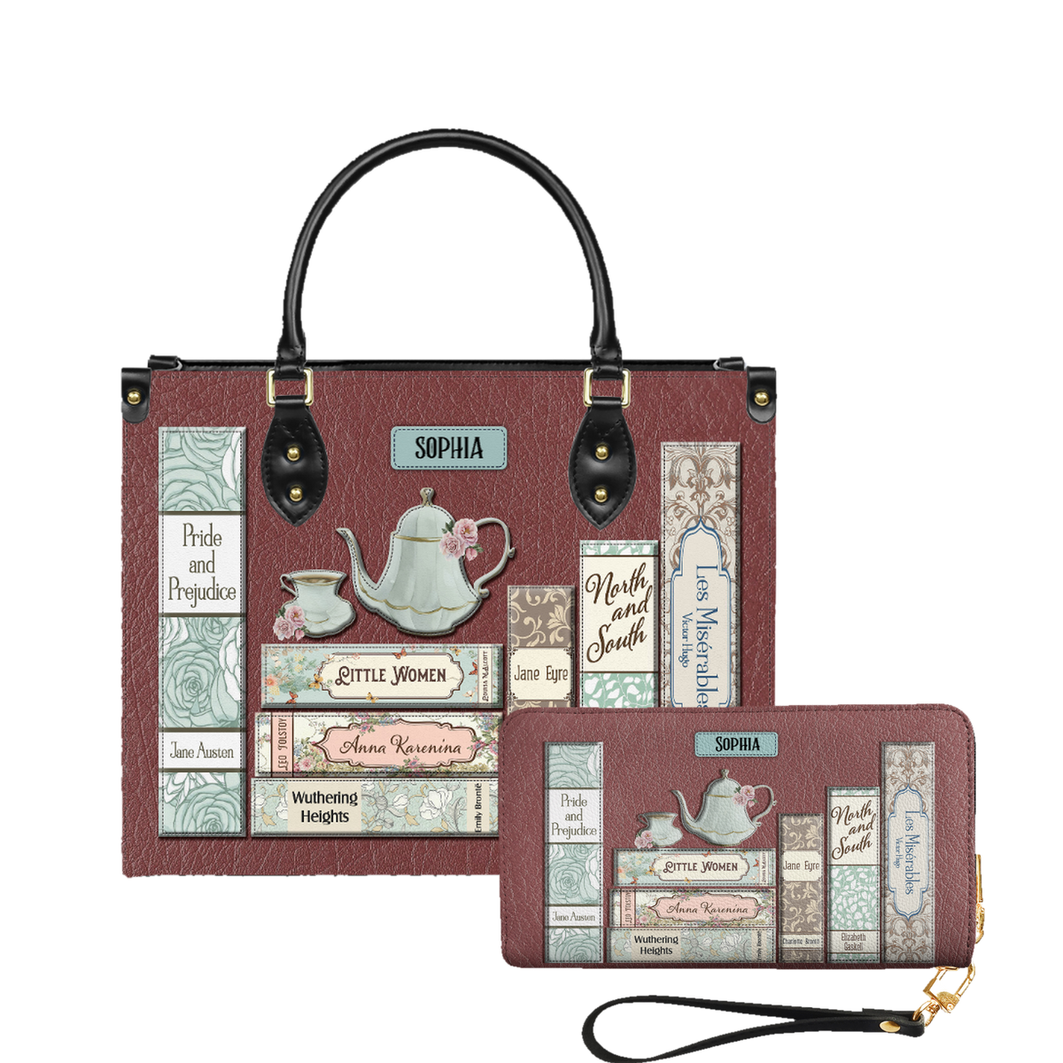 Romance Books leather bag and matching zip around wallet