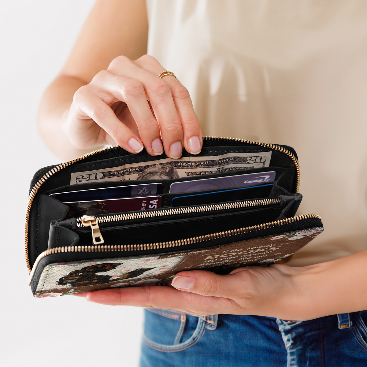 She Reads Books As One Would Breathe The Air To Fill Up And Live NNRZ05086628LR Zip Around Leather Wallet