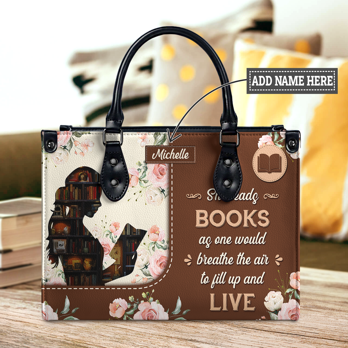 Black Interior -  She Reads Books As One Would Breathe The Air To Fill Up And Live HHRZ03083765SS Leather Bag