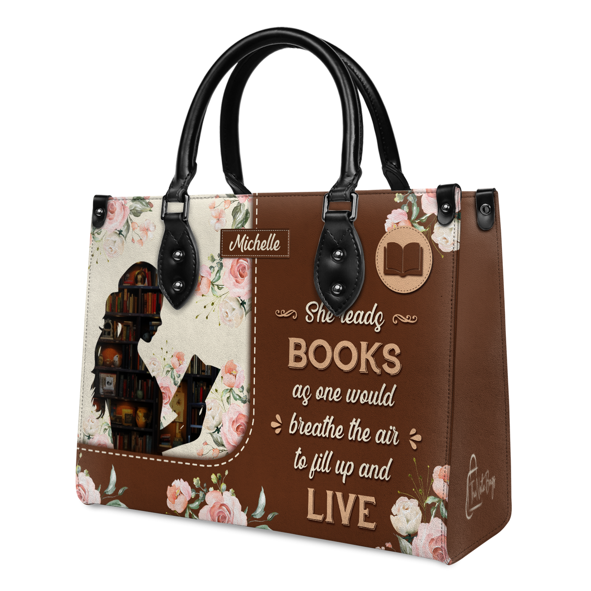 Black Interior -  She Reads Books As One Would Breathe The Air To Fill Up And Live HHRZ03083765SS Leather Bag