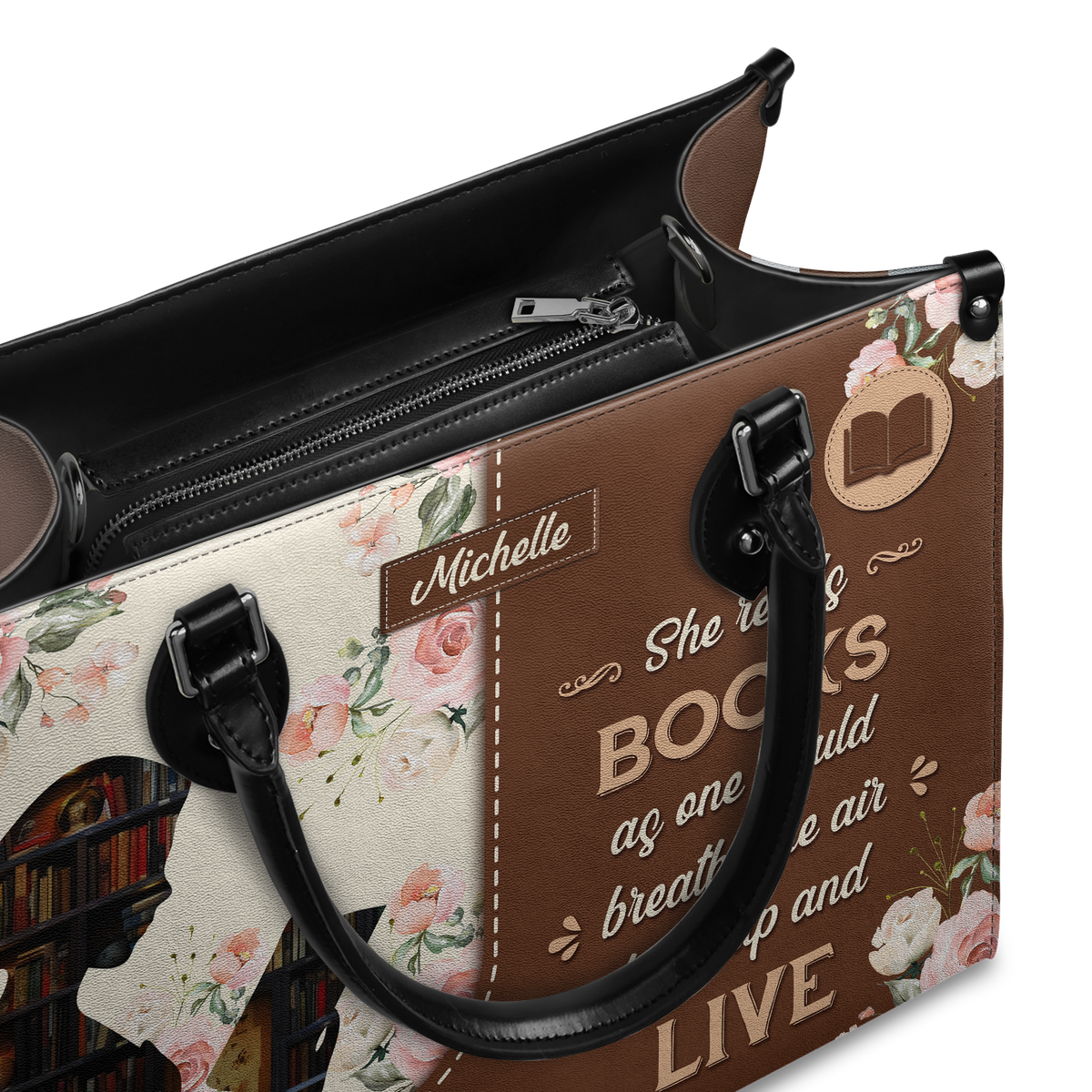 Black Interior -  She Reads Books As One Would Breathe The Air To Fill Up And Live HHRZ03083765SS Leather Bag